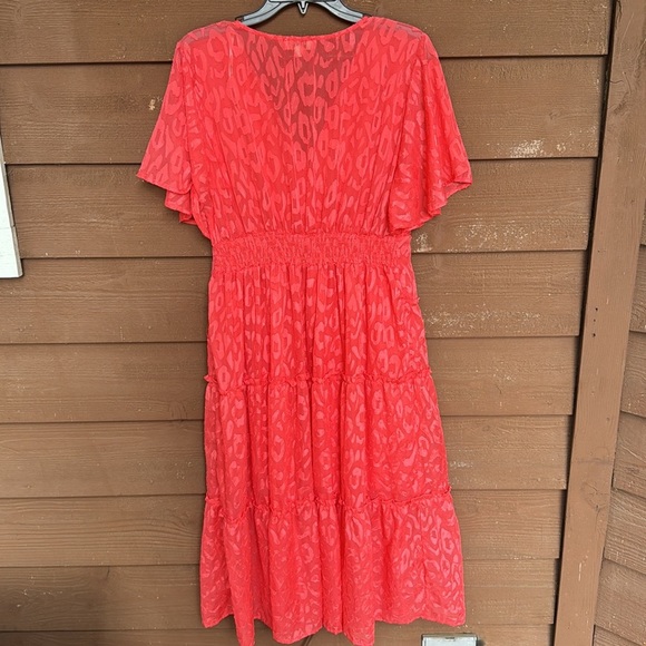 Umgee coral leopard print tiered dress size large - Picture 5 of 5